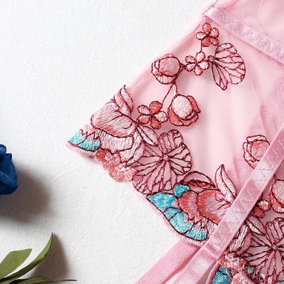 NWT underwire bodysuit pink contour bodysuit mesh transparent suspender sexy - Picture 3 of 15